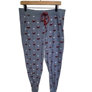 Pj Salvage Womens Pajama Pants Lounge Sleepwear Wine Glass Star Print Blue Large
